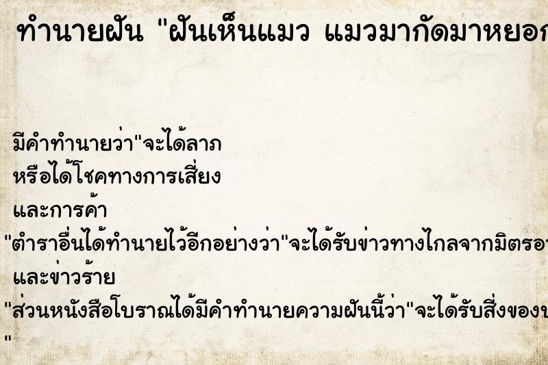 ทำนายฝันทำนายฝันฝันเห็นแมวแมวมากัดมาหยอกเรา